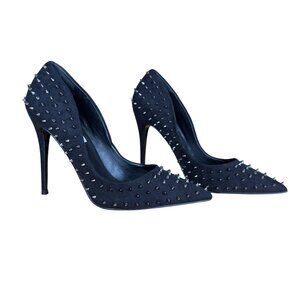 Steve Madden Daisie Spiked Pointed Toe Black Suede Heels Pumps Size 7.5